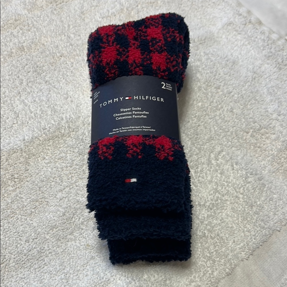 Tommy Hilfiger Red and Black Kids Slipper Socks
